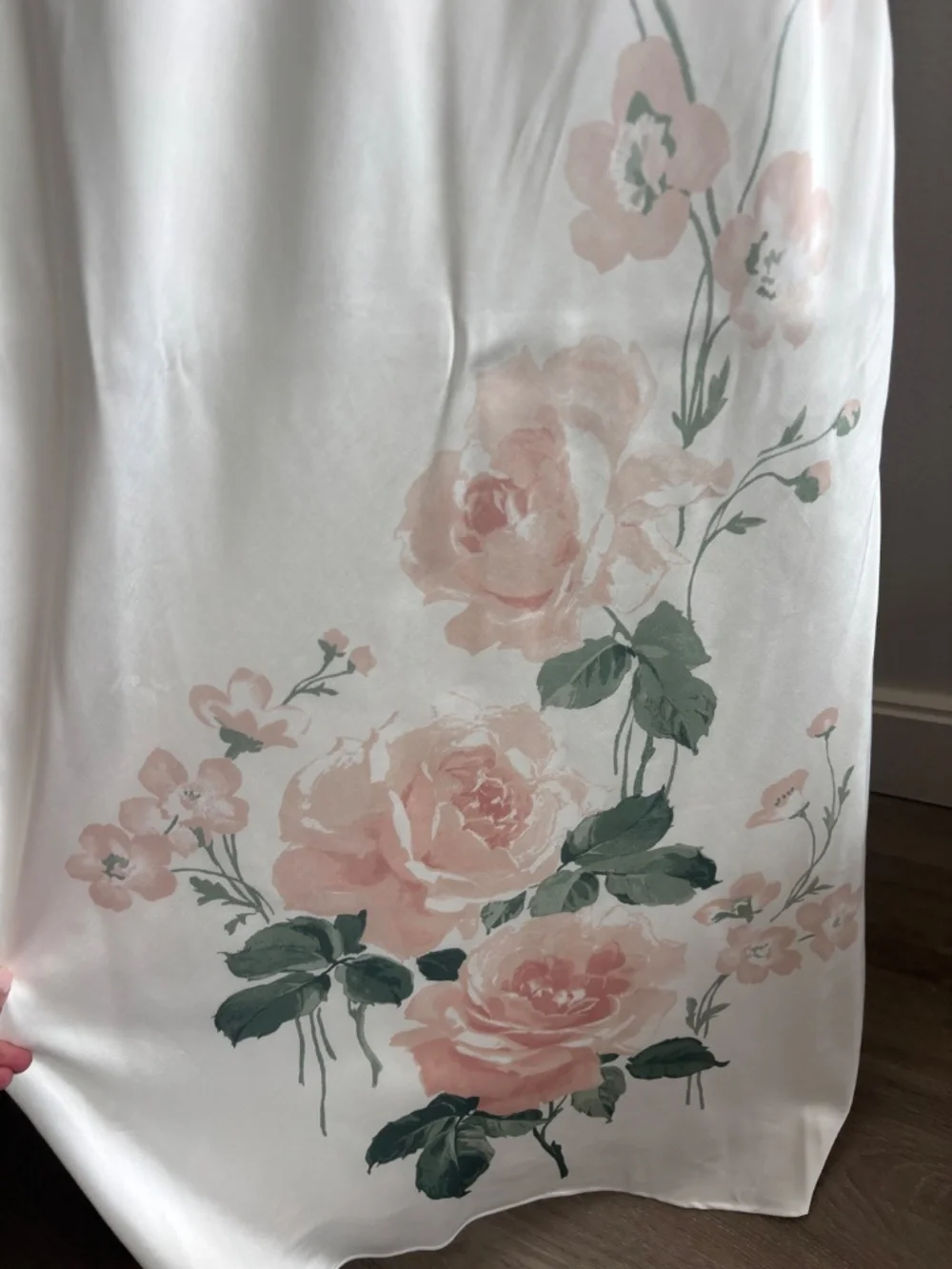 The A&F Julia slip halter dress - maxi white satin dress with pink florals